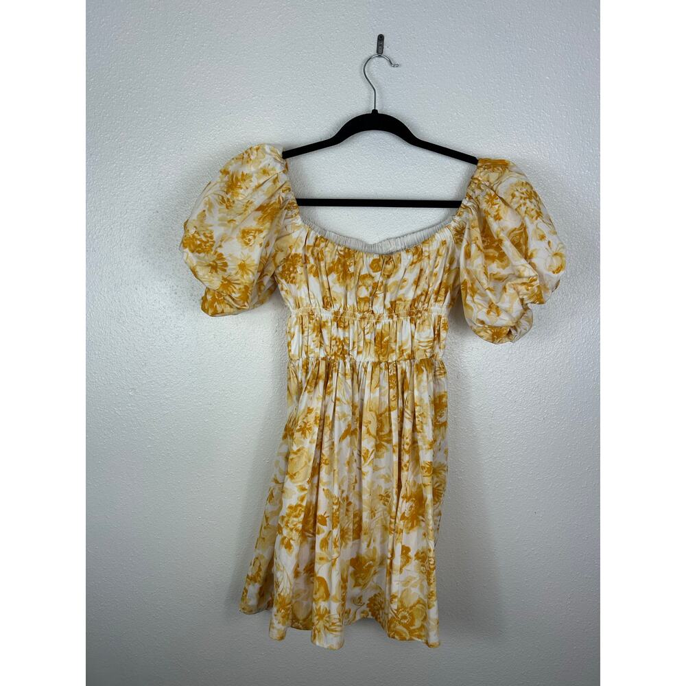 Abercrombie & Fitch Floral Off the Shoulder Puff Sleeve Mini Dress Yellow Small - Picture 9 of 9